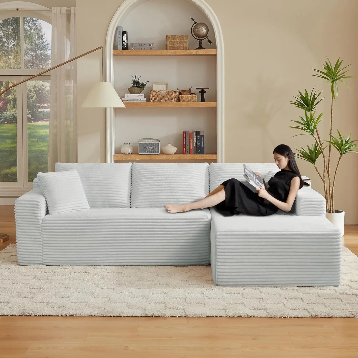 Modern L-Shape Modular Sectional Sofa Deep Seat Corduroy Couch