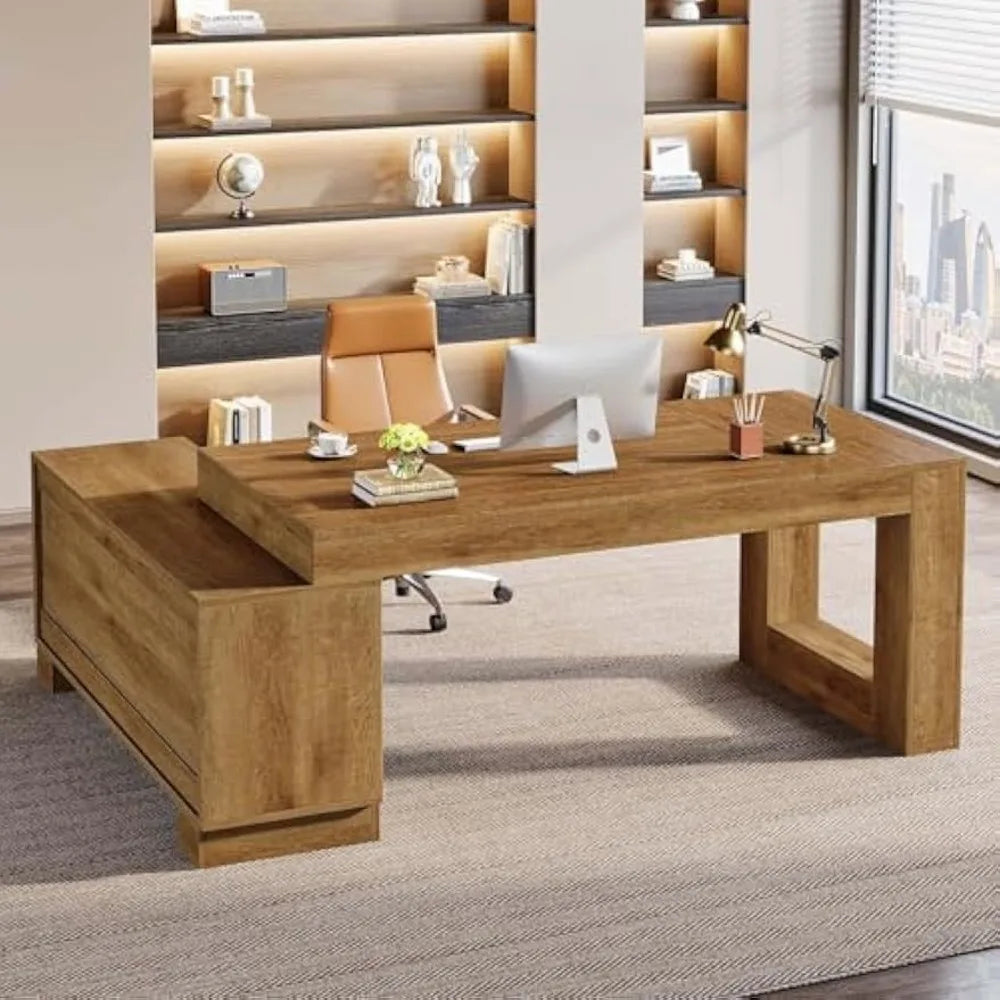 L Shaped Executive Desk with Storage Cabinets 63 Inch Modern Office Furniture