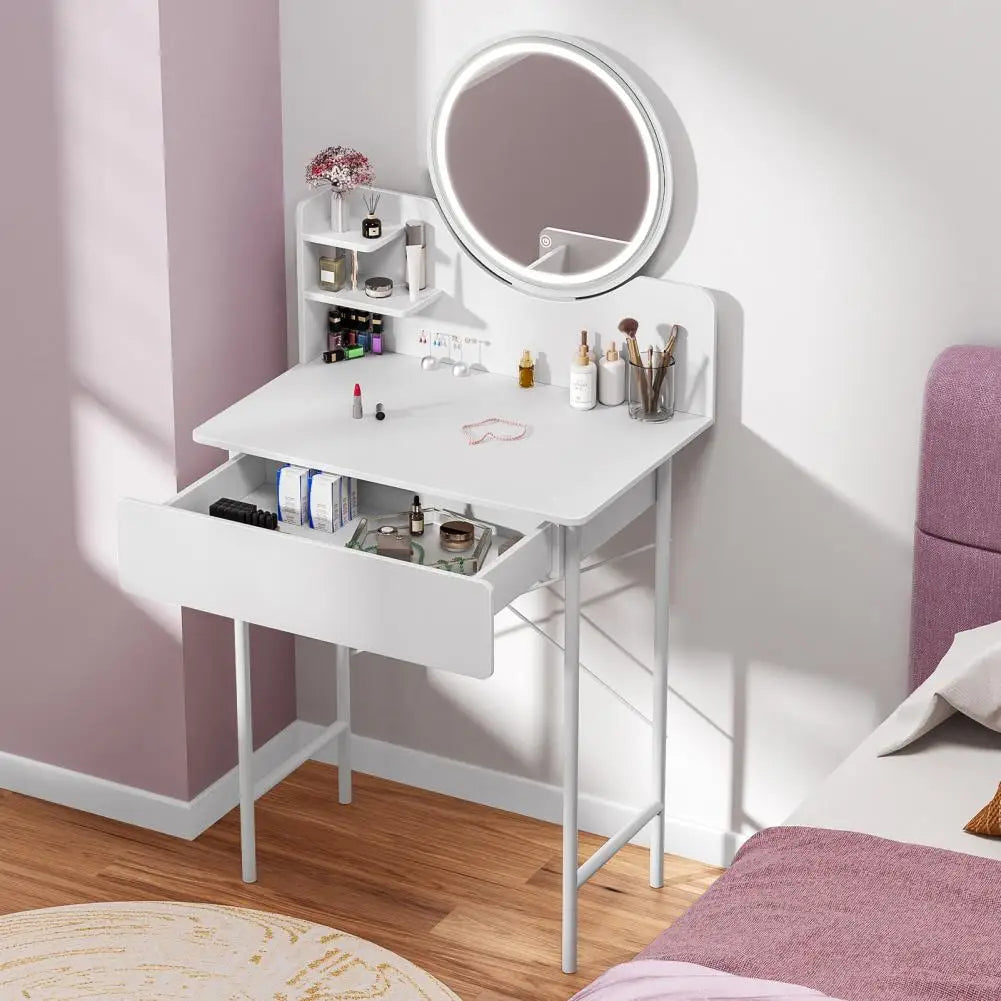 Bedroom Makeup Vanity Desk with LED Mirror Storage Shelves
