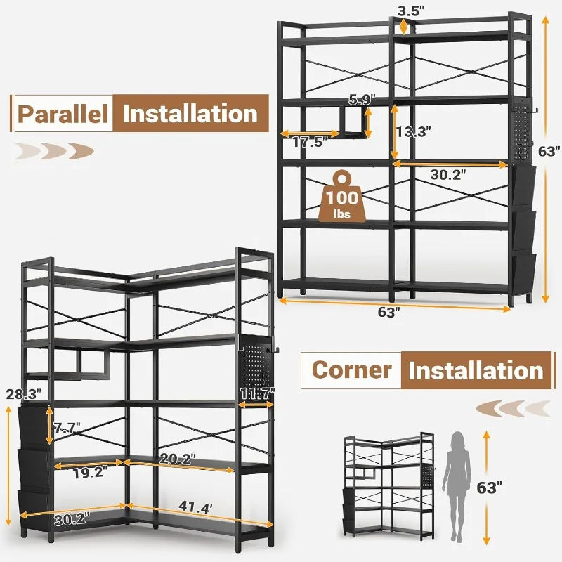 Ljustra 63" Tall Bookshelf Storage Bookcase with Pegboard and LED Light