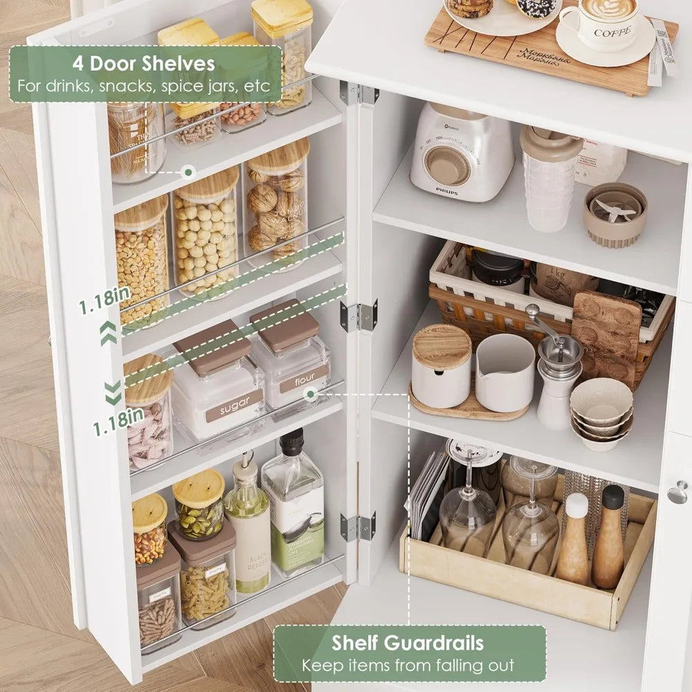 72 Inch Tall Kitchen Pantry Storage Cabinet Modern Hutch with Doors Shelves