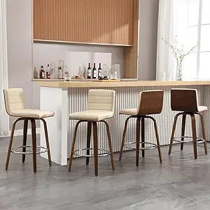 Bar Stools 26 Inch Set of 4 Swivel PU Leather Modern Counter Stools