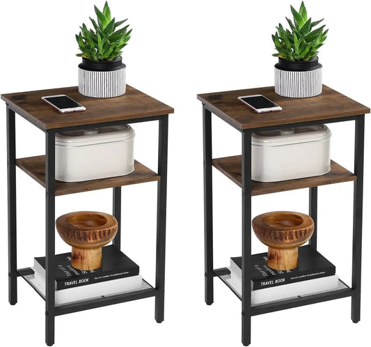 End Table Set of 2 Nightstands 3-Tier Side Table for Small Space