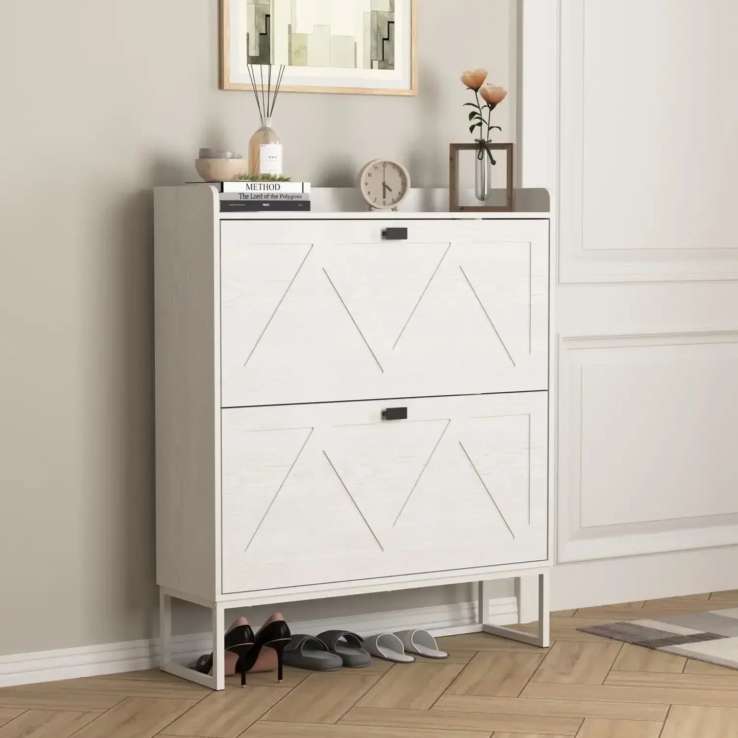 2 Tier Shoe Cabinet Storage Organizer for Entryway Hallway Living Room