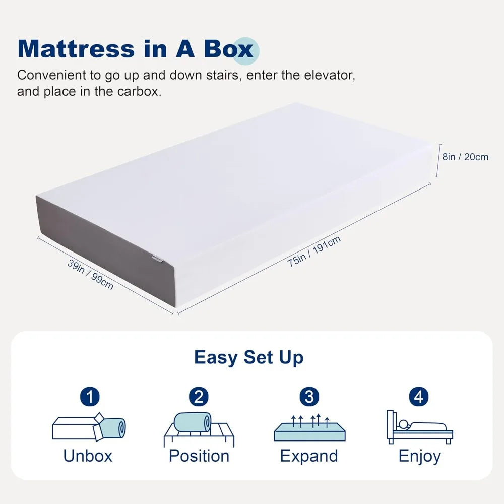Ljustra Memory Foam Twin Mattress 8 Inch Plush Soft Comfort