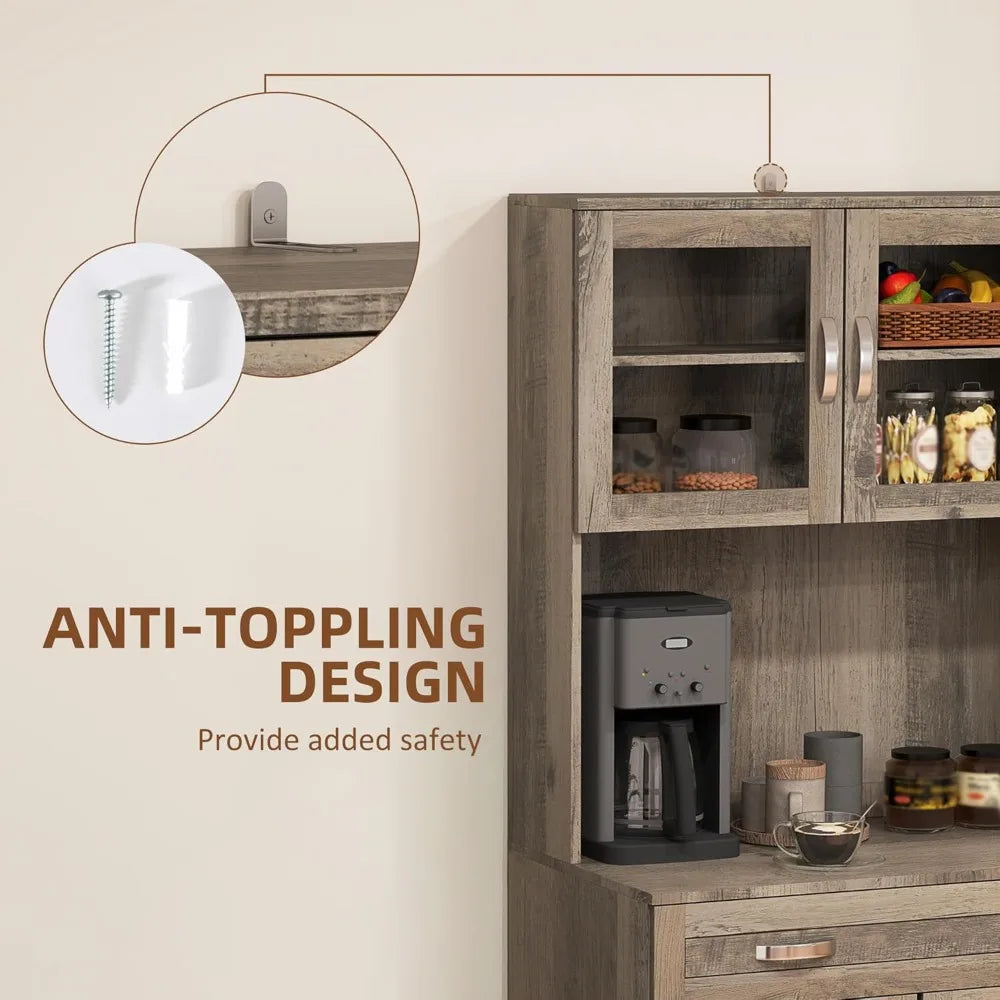 67 Inch Modern Pantry Storage Cabinet with Glass Doors and Adjustable Shelves