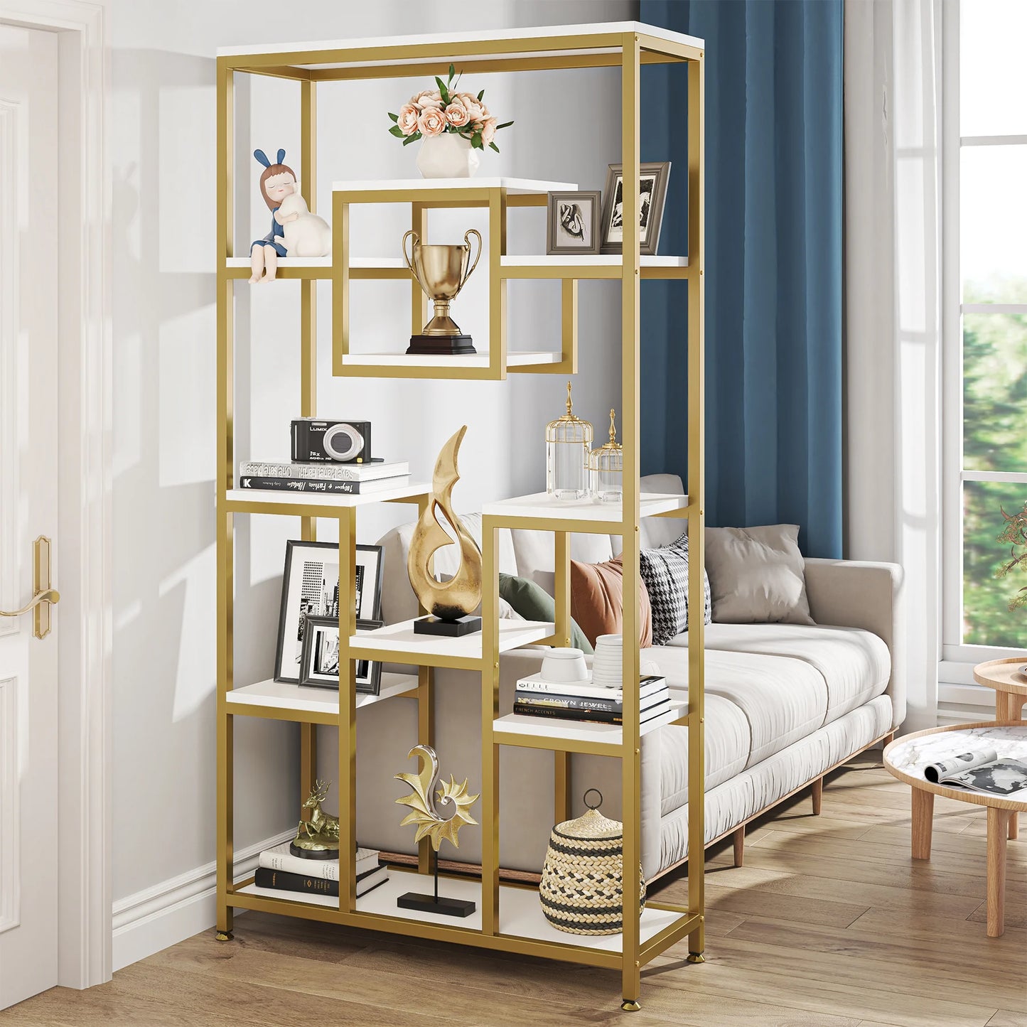 Tribesigns Gold 8-Shelf Etagere Bookcase Modern Display Shelf