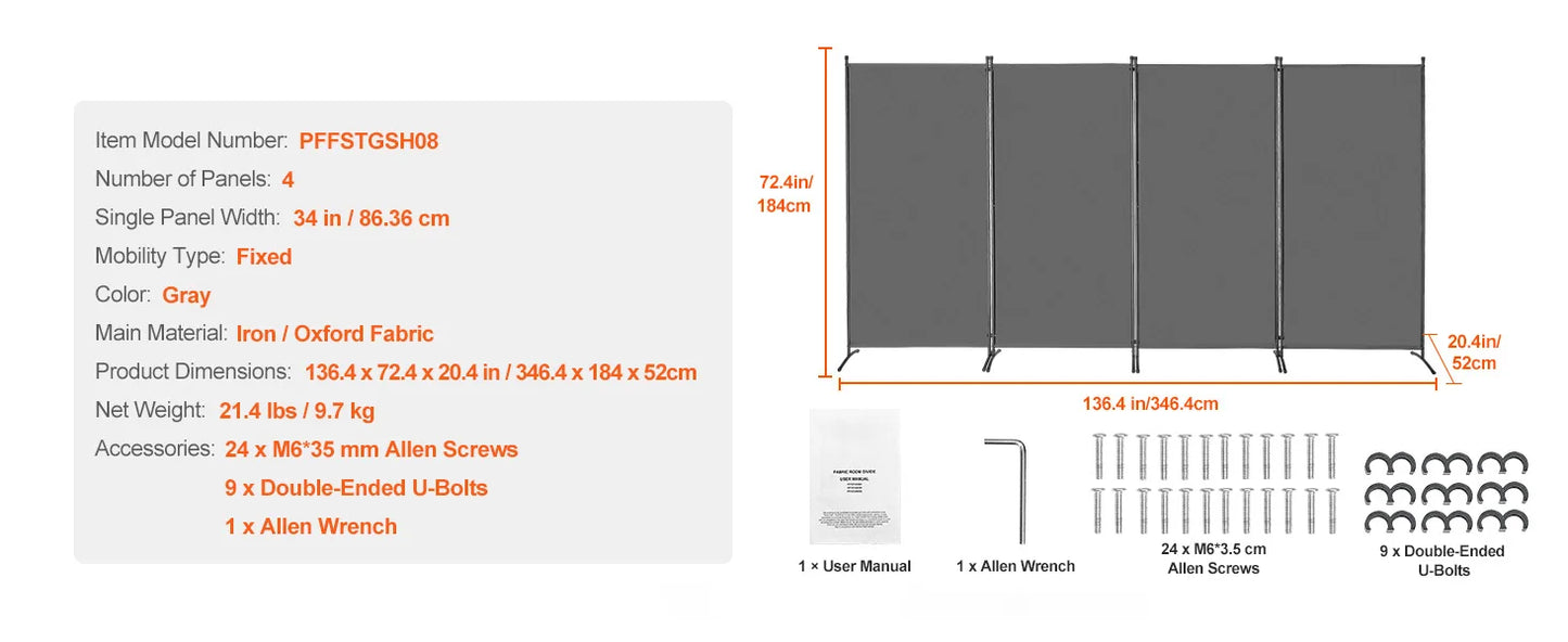 Ljustra 4 Panel Room Divider Folding Privacy Screen Freestanding Partition