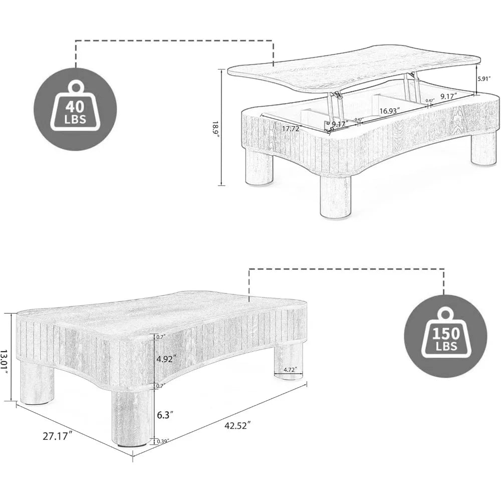Lift Top Coffee Table with Hidden Storage and Silent Hydraulic Lift