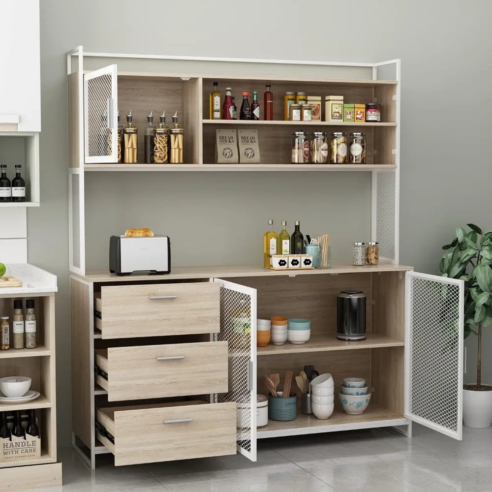Modern Wood Sideboard Buffet Storage Cabinet with Hutch and Drawers