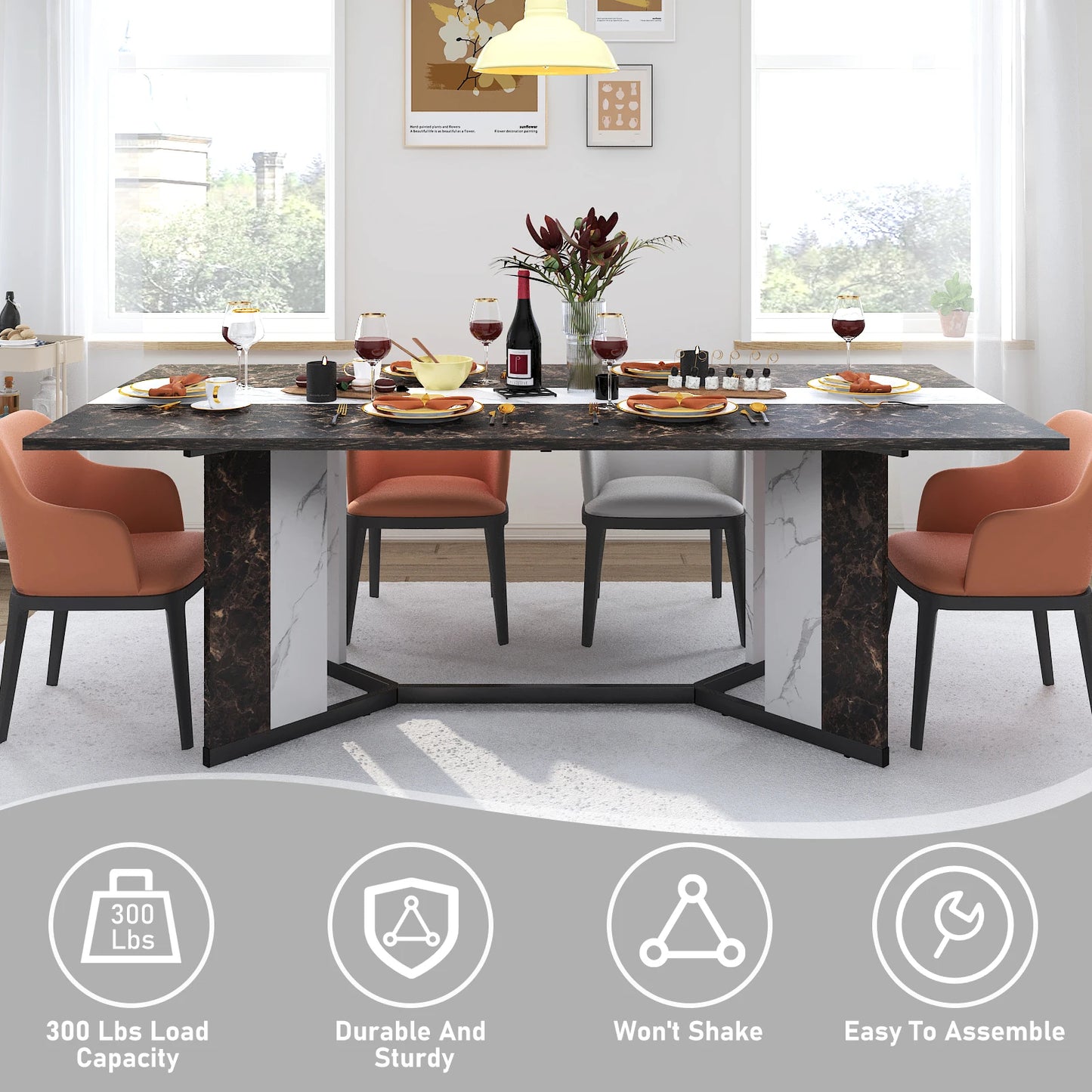 Large Rectangular White Dining Table for 4 to 10 People Modern Style