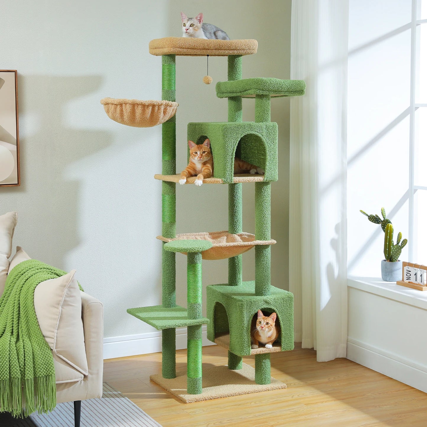 175cm Cat Tree for Large Cats with Hammock Condo Perch Scratching Posts