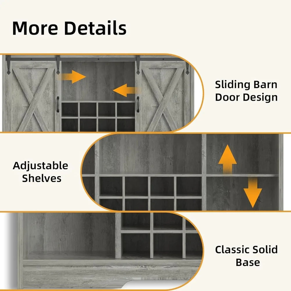 55 Inch Farmhouse Coffee Bar Cabinet with 12 Bottle Wine Rack