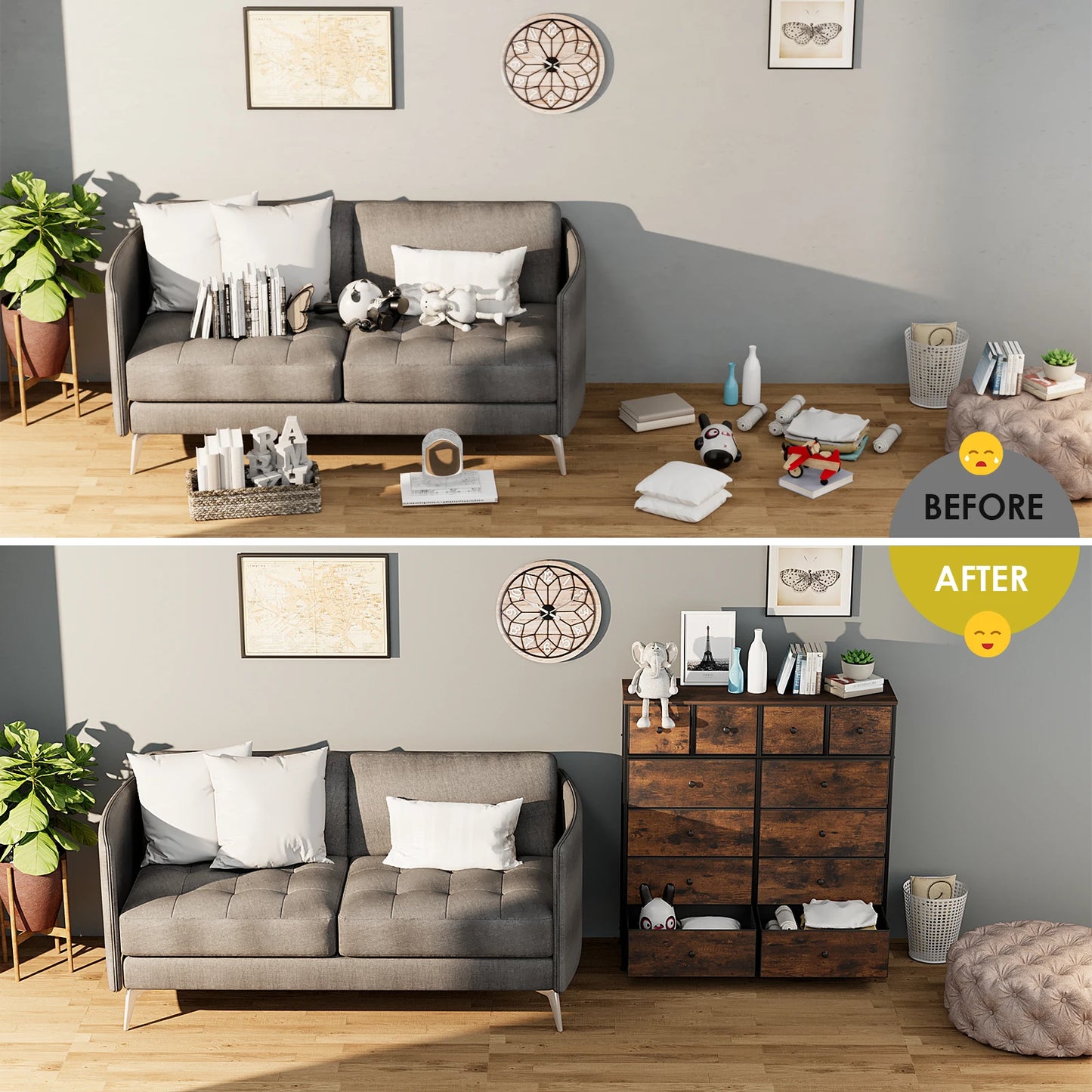 **** Chest of Drawers Fabric Storage 8/12 Drawers Wooden Top Metal Frame