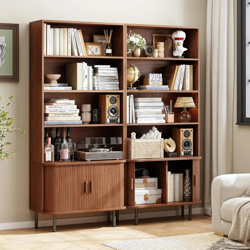 71 Inch Tall 4 Tier Bookshelf with Storage Cabinet Adjustable Shelves