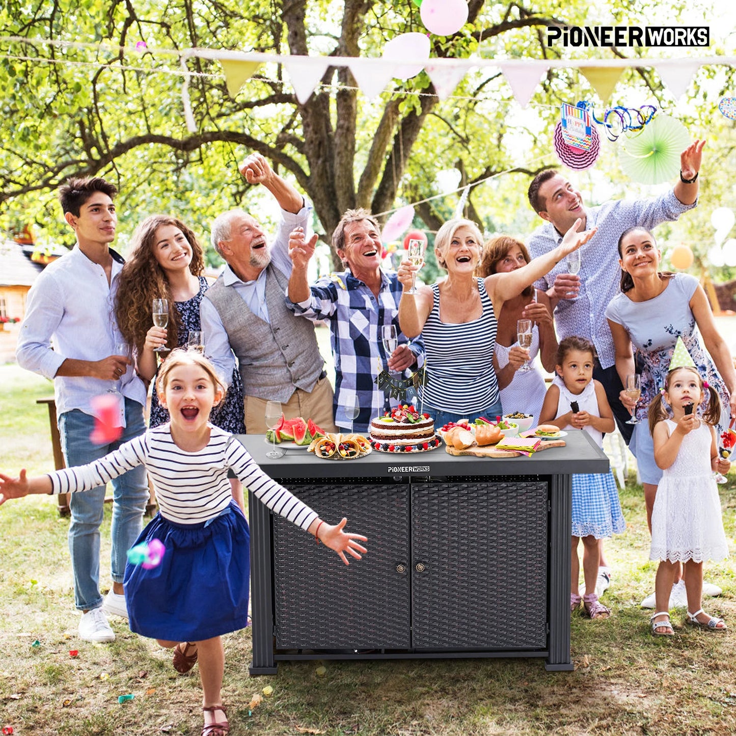 Ljustra 44 Inch Propane Fire Pit Table Rectangle 50000BTU Garden Patio