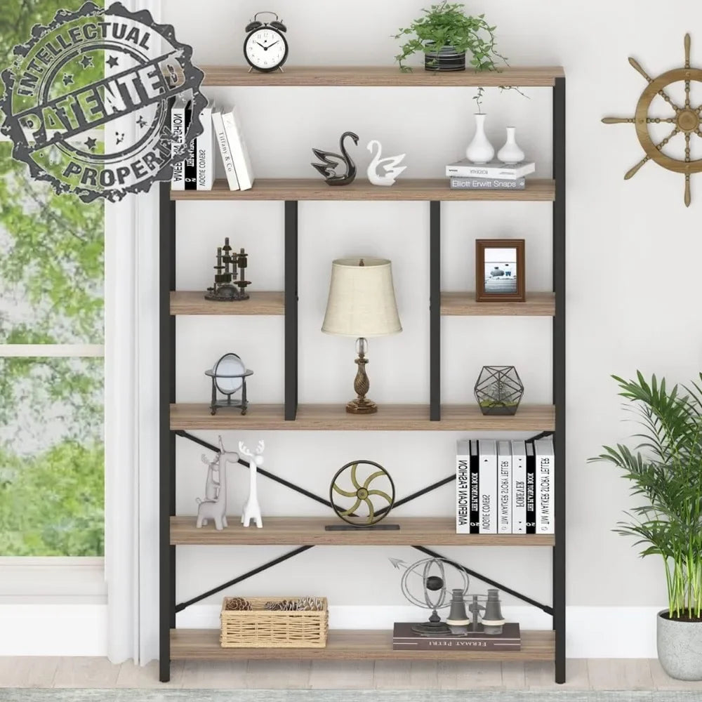 Tall Industrial Etagere Bookcase Modern Open 6 Tier Bookshelf Organizer