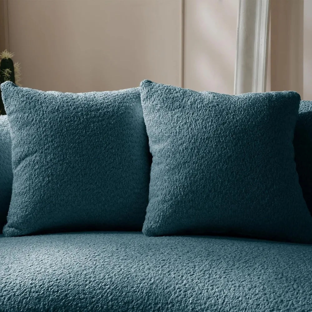 Ljustra 5-Seater Half Moon Sofa, Modern Minimalist Teddy Velvet Oversized Lounge, Blue