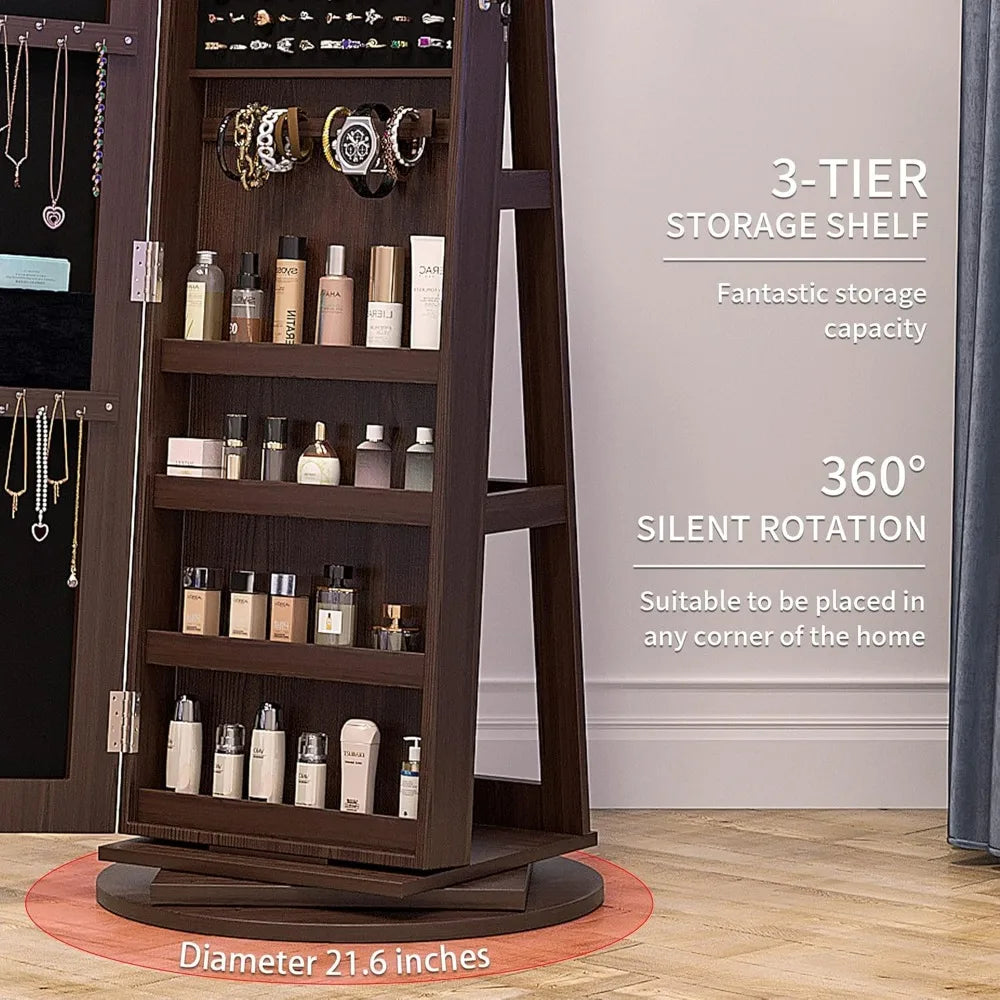 Full Length Mirror Jewelry Armoire with LED Lights and Storage