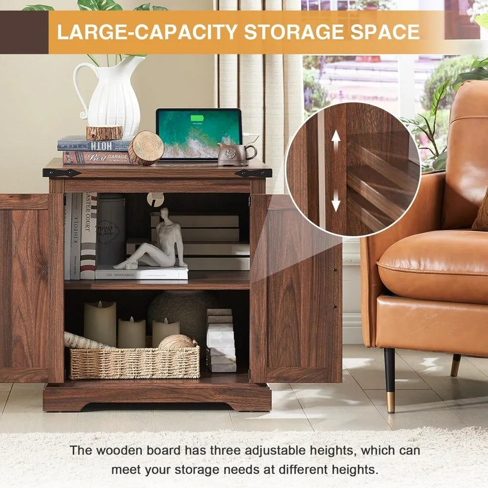 Farmhouse End Table with Charging Station Rustic Wood Nightstand 24"