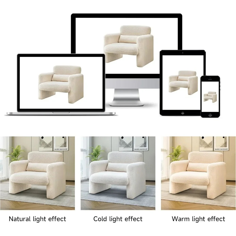 Modern Accent Chair Sherpa Lamb Fabric Upholstered Living Room Chair