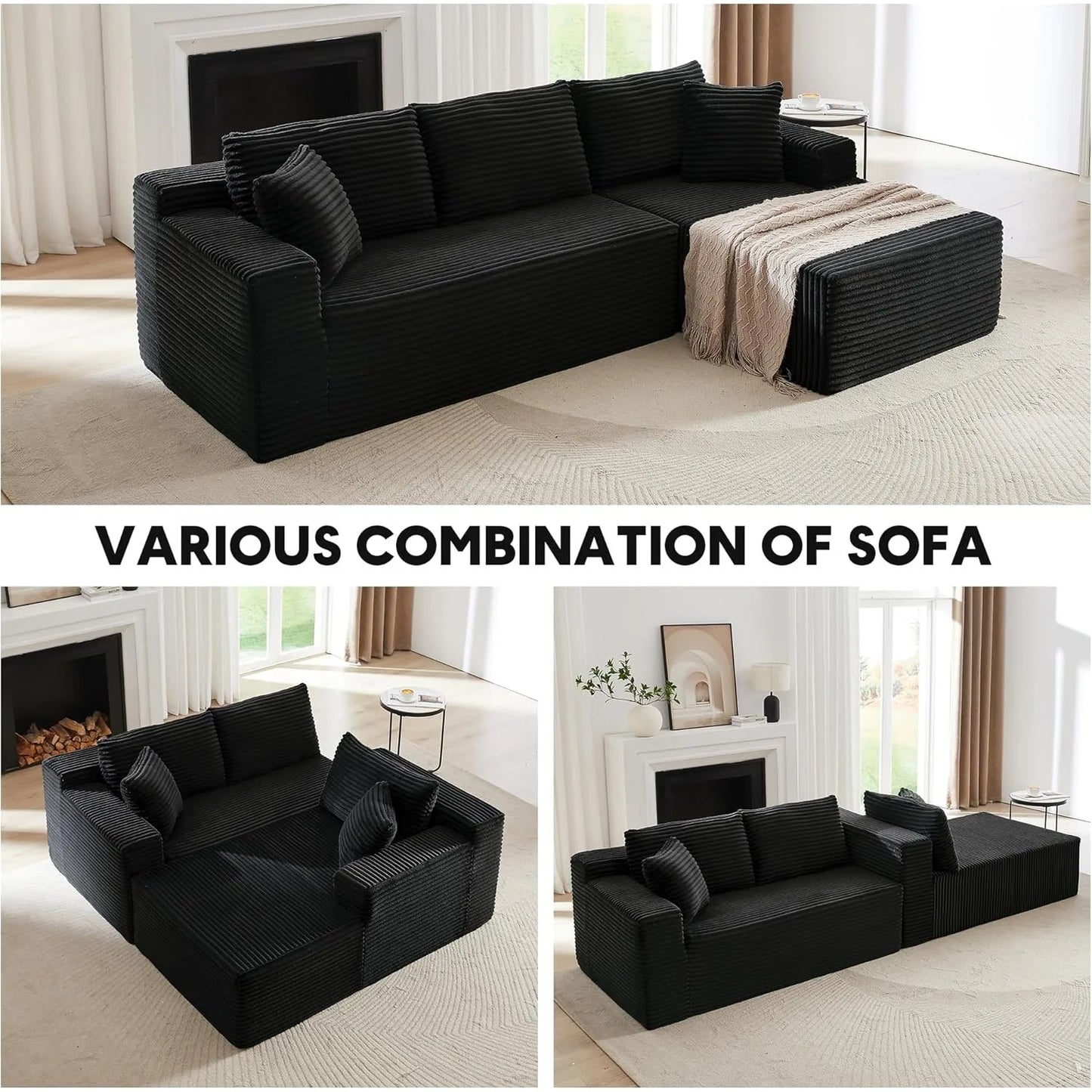 Modern L-Shape Modular Sectional Sofa Deep Seat Corduroy Couch