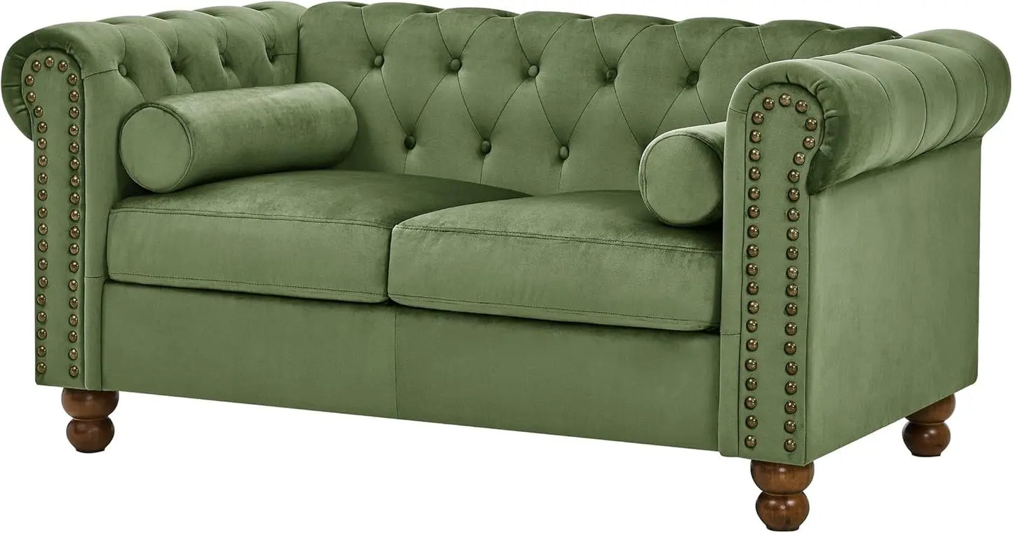 Ljustra Rolled Arm 3-Seater Sofa Couch with Nailhead Trim and Pillows