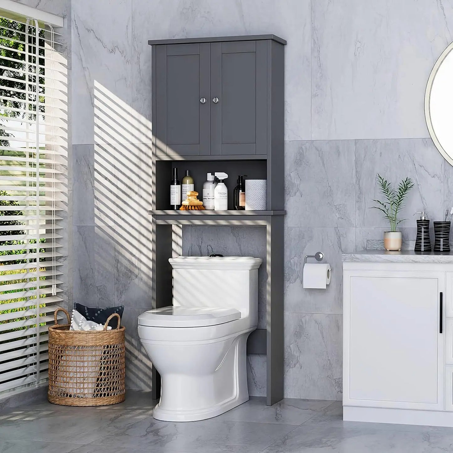 White Over Toilet Storage Cabinet Bathroom Organizer Space Saver