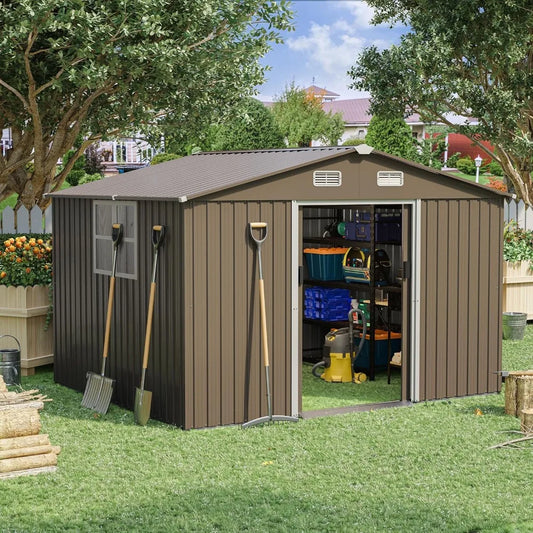 10FT x 8FT Outdoor Storage Shed Waterproof Metal Tool Shed with Sliding Door