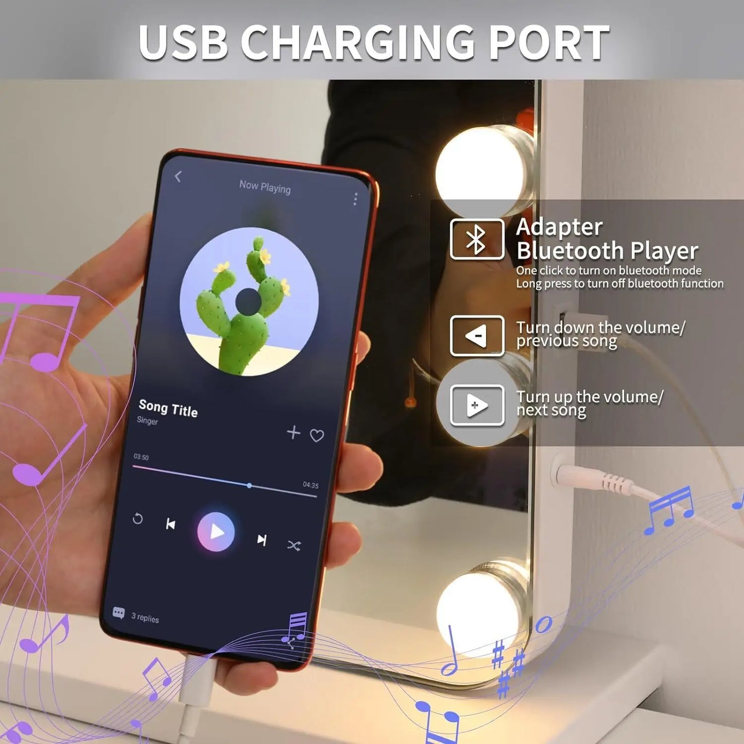 Hollywood Vanity Mirror Bluetooth Speaker with 20 LED Bulbs Dimmable