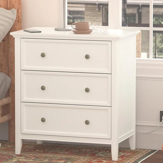 Nightstand with Charging Station 3 Drawers Solid Wood Bedroom Furniture