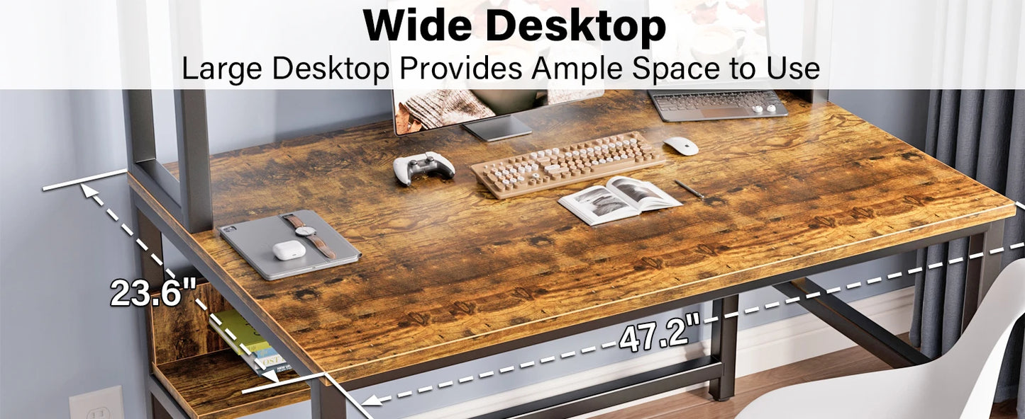 Computer Desk with Shelves 47" W Home Office Study Table Modern Design