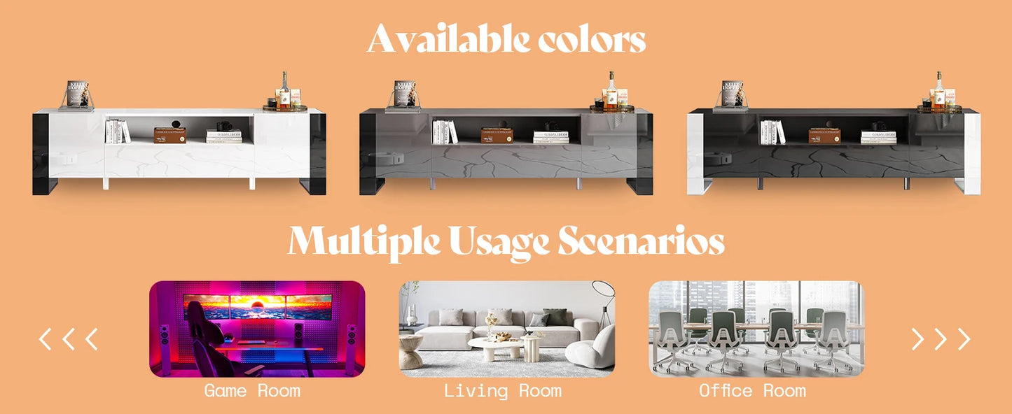 Modern 70 Inch TV Stand with LED Lights High Gloss Entertainment Center