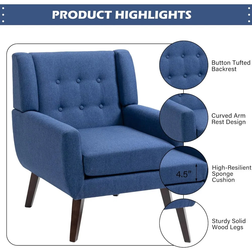 Modern Upholstered Accent Chair Mid Century Lounge Armchair Living Room