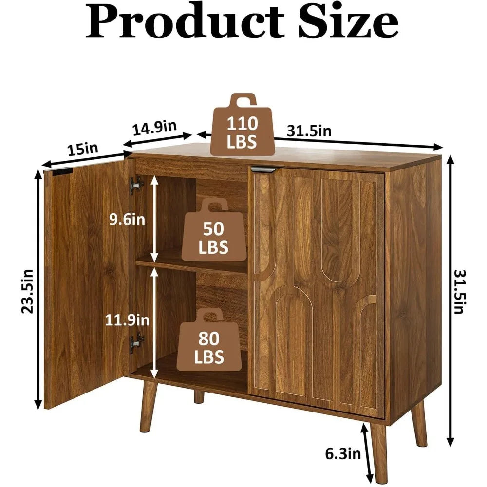 Mid Century Modern Sideboard Buffet Cabinet Adjustable Shelves Storage