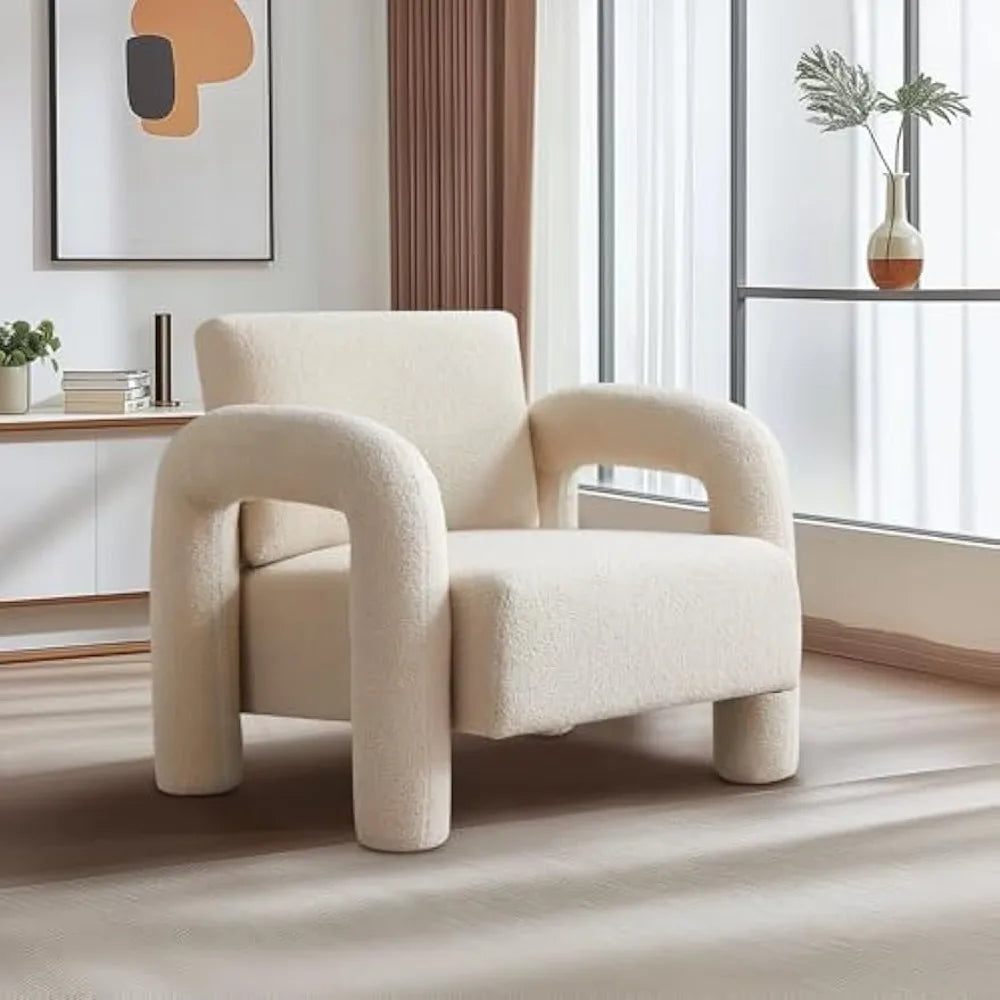 Modern Accent Chair Sherpa Fabric Upholstered Armchair for Living Room