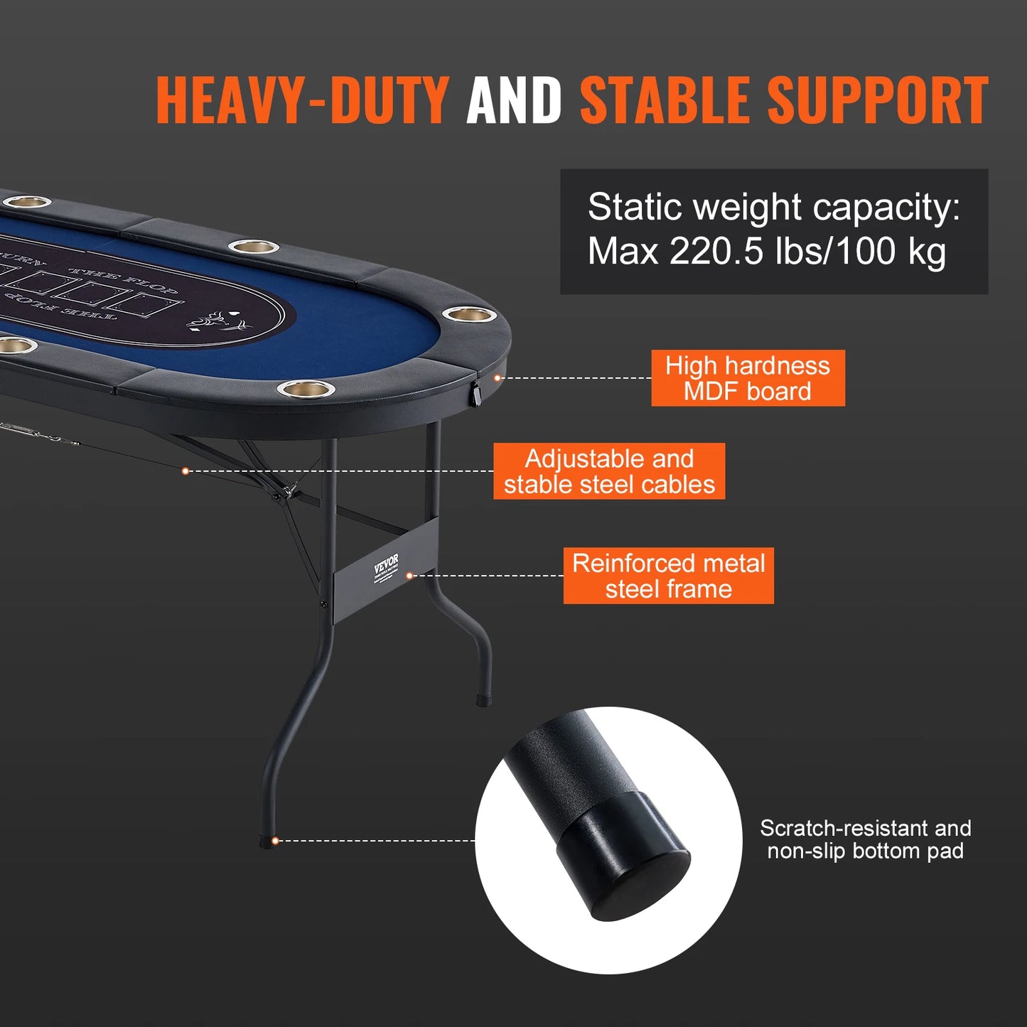 **** Ljustra Foldable Poker Table 8 Player Stainless Steel Cup Holders