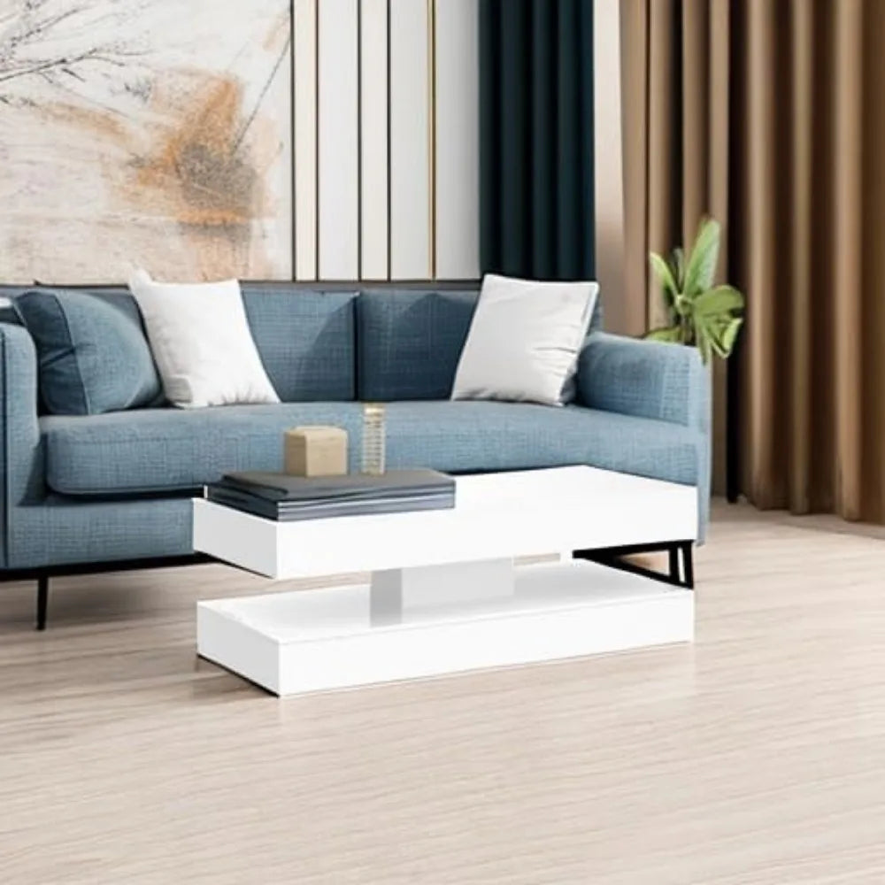 Modern High Gloss LED Coffee Table with Storage for Living Room