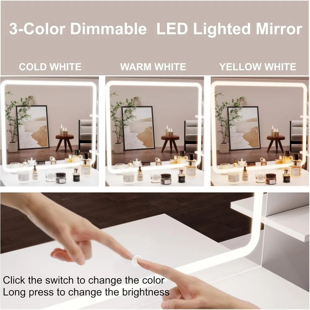 Ljustra Makeup Vanity Table with Lighted Mirror and Storage Drawers
