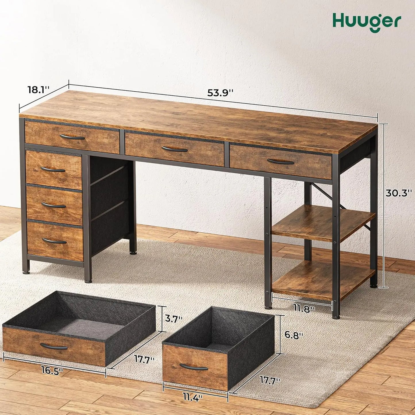 Computer Desk with 6 Drawers Reversible Corner Storage Office Desk