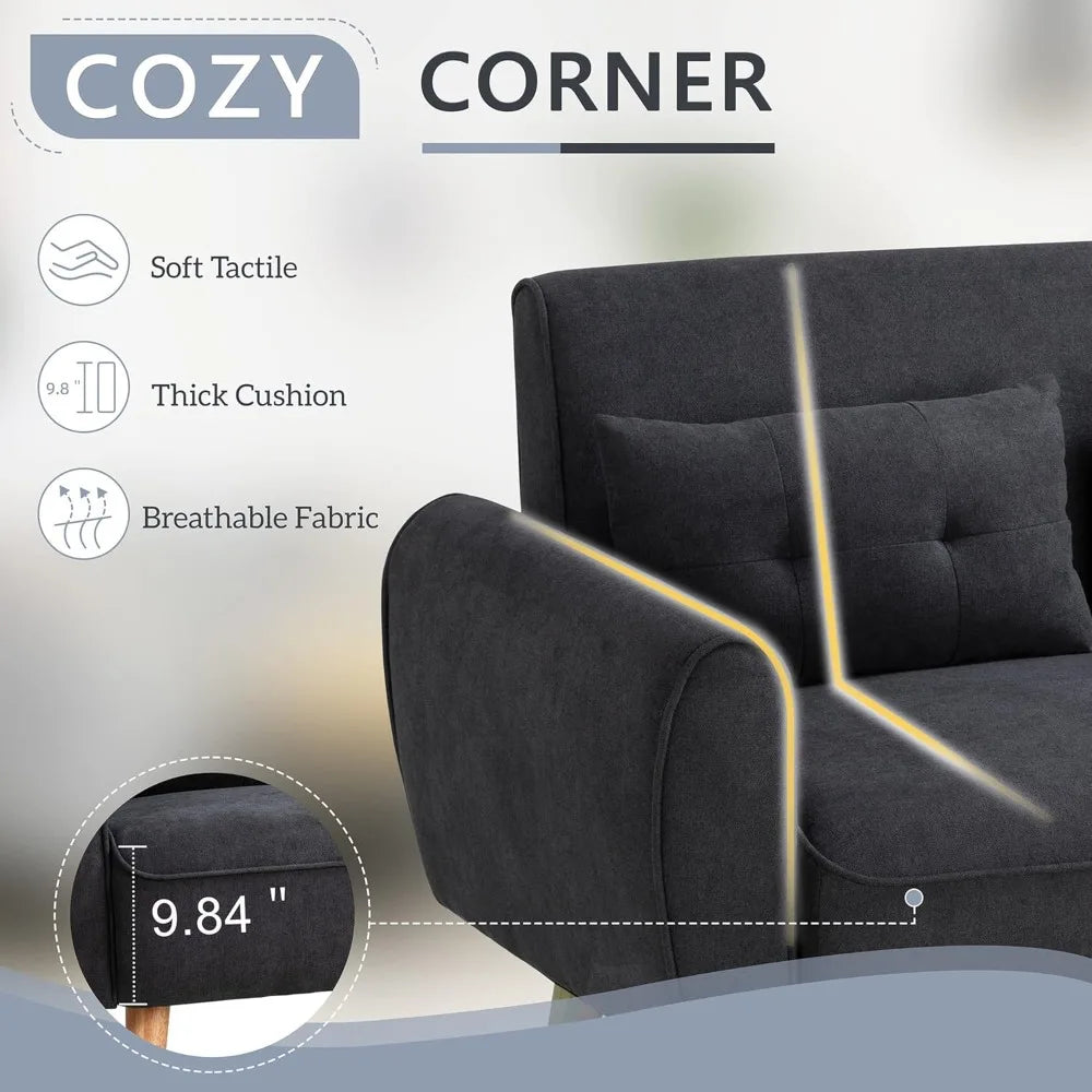 Small Modern Loveseat Sofa Mid Century Fabric Upholstered Couch