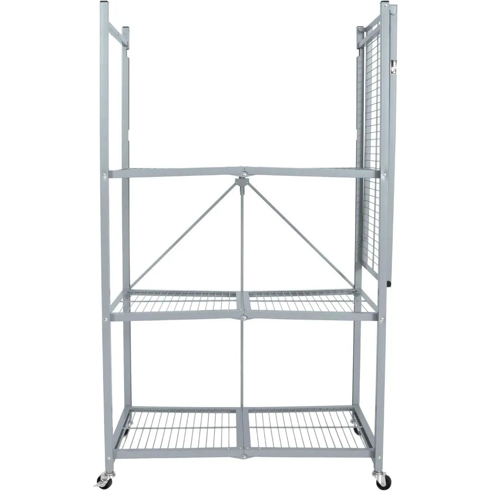 Heavy-Duty 4-Tier Steel Storage Rack Foldable with Locking Wheels