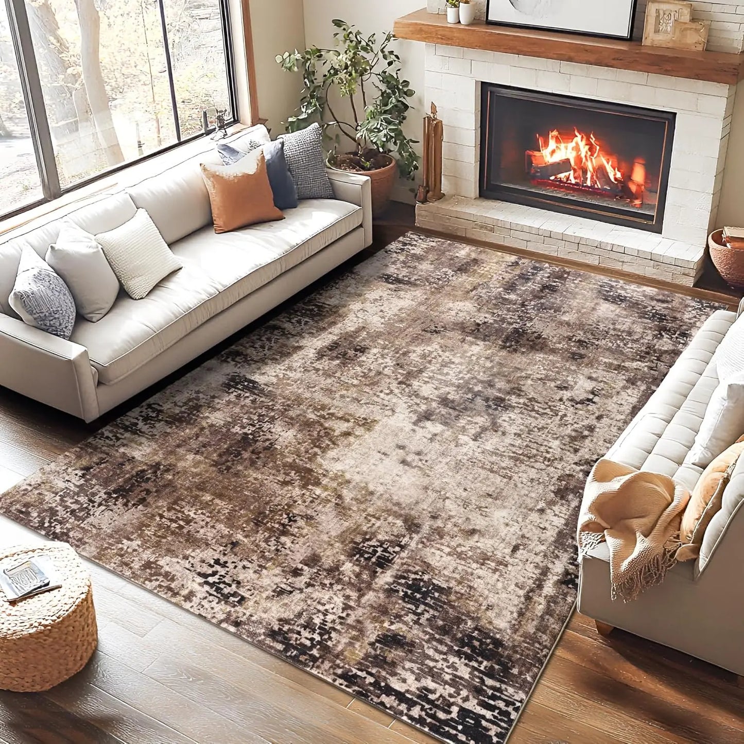 Large Modern Abstract Area Rug Boho Vintage Machine Washable Non Slip