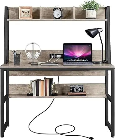 Home Office Writing Desk with USB Ports Power Outlets Compact Storage