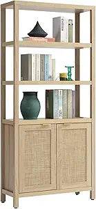 Ljustra 5 Tier Rattan Bookshelf Tall Bookcase Storage Shelves Farmhouse