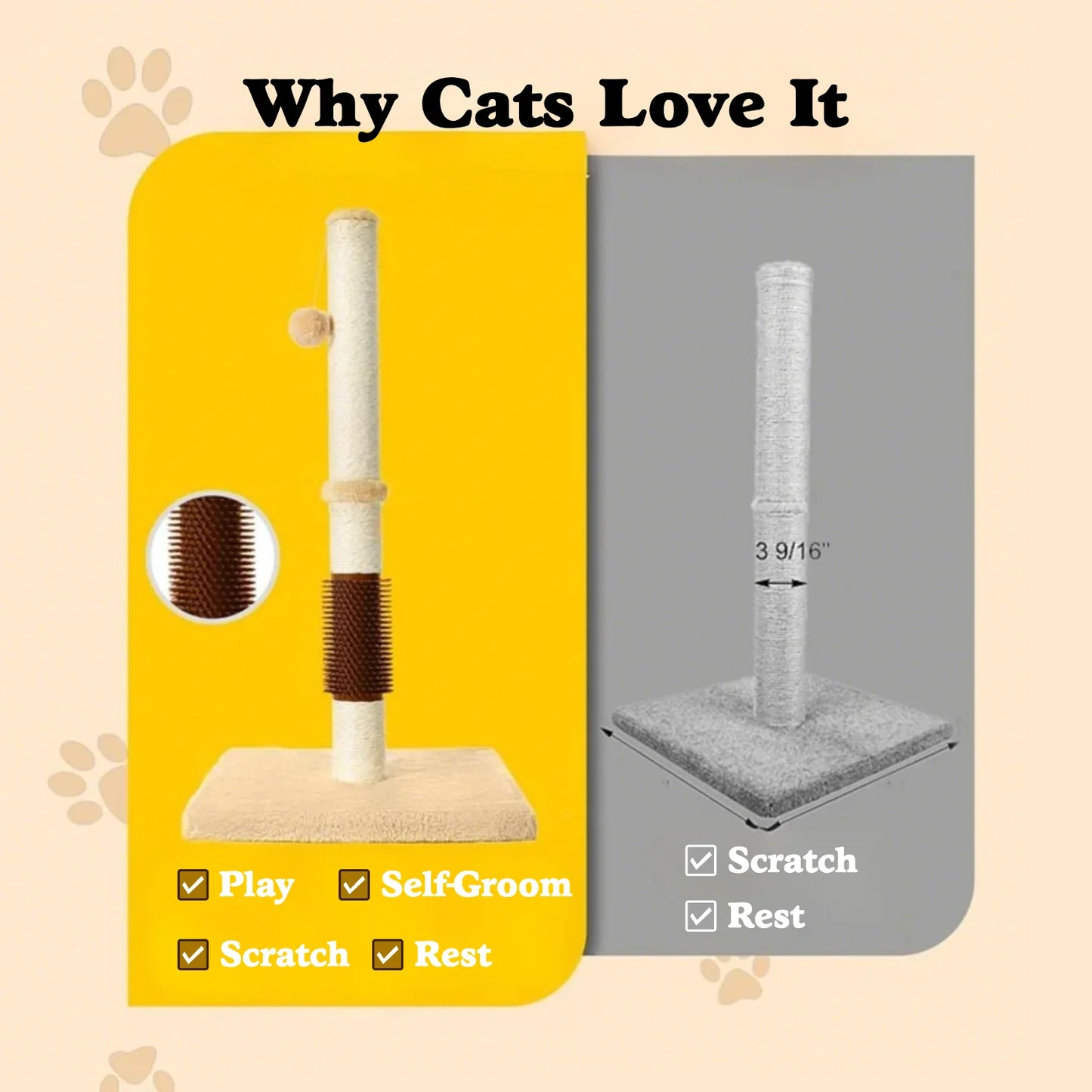 32 Inch Tall Cat Scratching Post with 2 Hanging Balls for Indoor Cats
