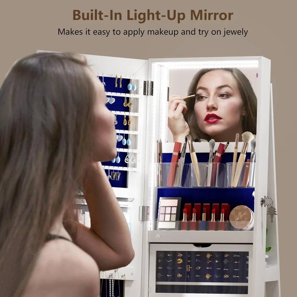 Ljustra 360° Swivel Jewelry Armoire Full Length Mirror Storage Cabinet
