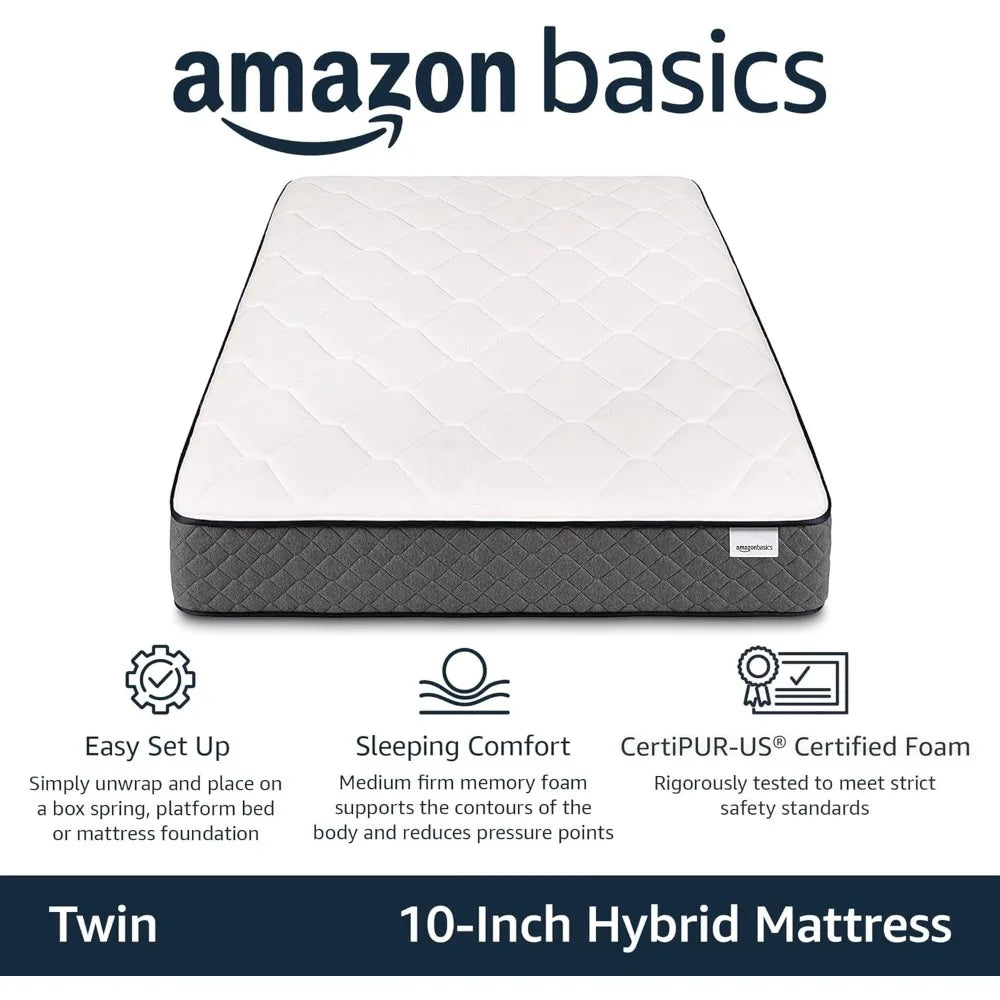 Ljustra Twin Memory Foam Hybrid Mattress 10 Inch Medium Firm