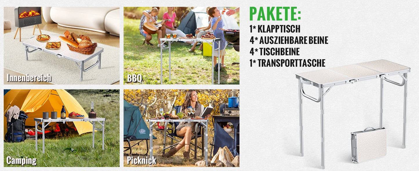 Portable Folding Camping Table 87x40cm Adjustable Height 3 Levels