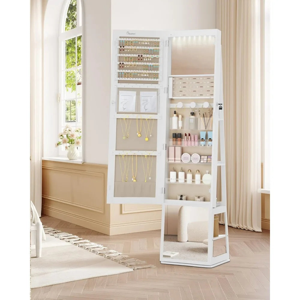 Ljustra 16 LED Jewelry Cabinet Armoire 360° Rotating Lockable Mirror